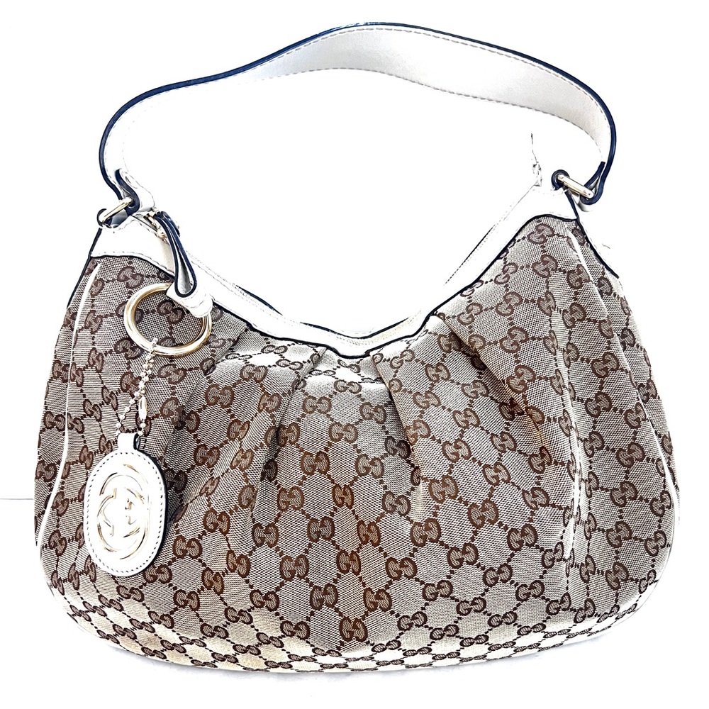 Gucci Brown GG Canvas Sukey Shoulder Bag White Beige